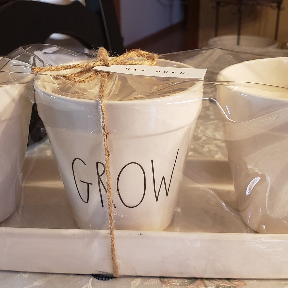 Rae Dunn NEW 3 planters & under plate "YOU GROW GIRL"